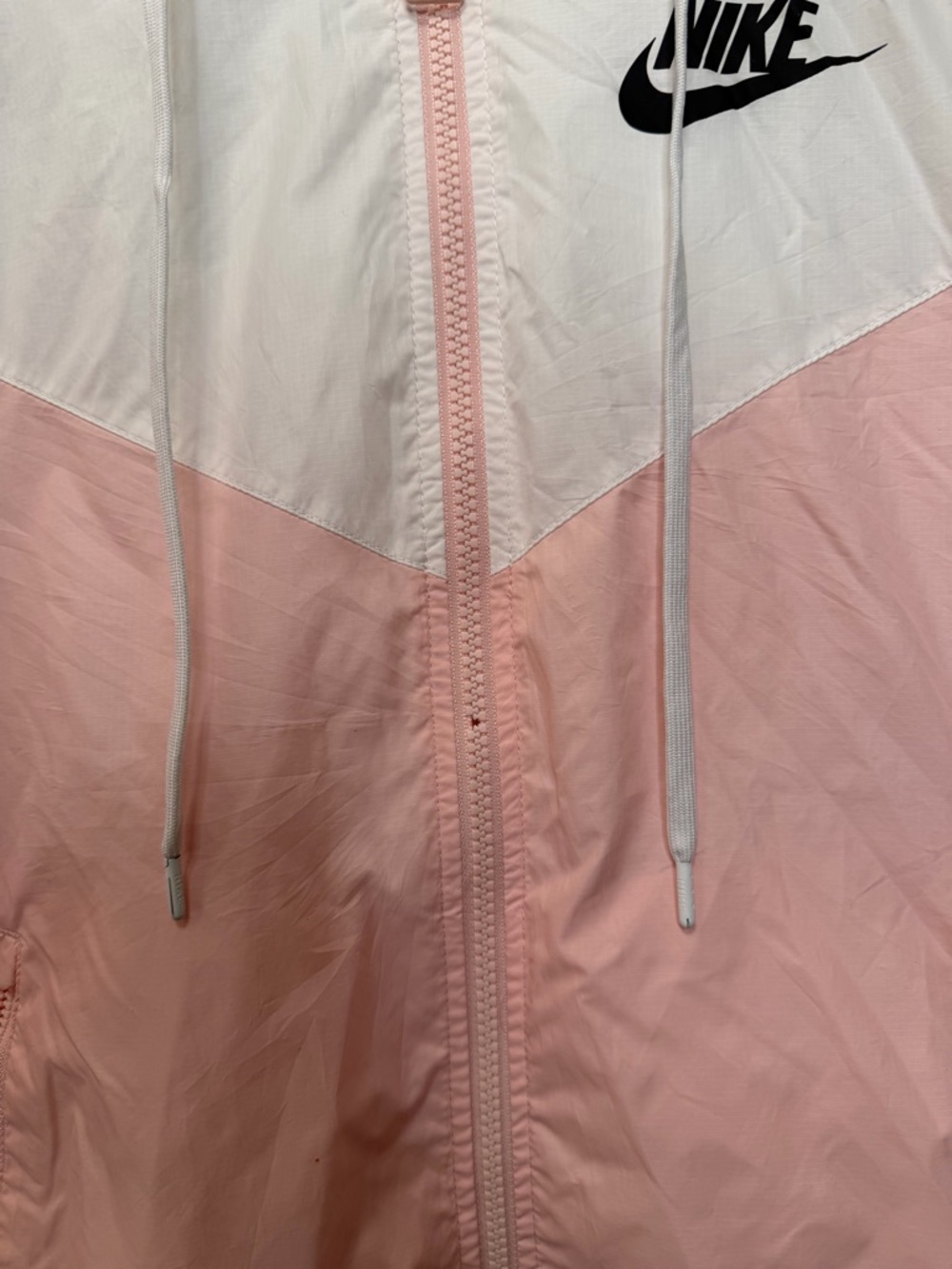Nike Pink White Windbreaker Jacket Hooded Full Zip Lightweight Size Small - Picture 2 of 8